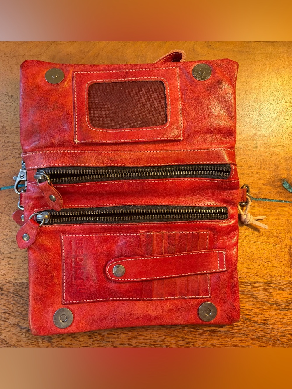 BED|STU Red Leather Crossbody with Adjustable Strap or wristlet - Picture 3 of 12
